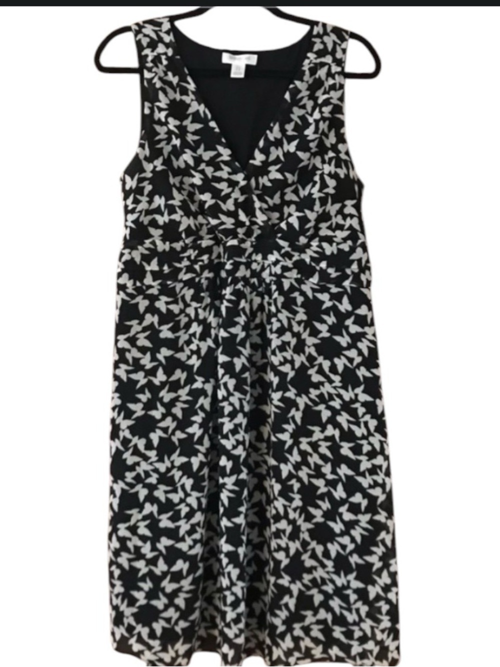 Motherhood MaternityButterfly Dress L Black White  Stretch Front Empire Waist